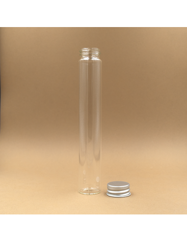 Tube en verre transparent 30 ml avec bouchon alu