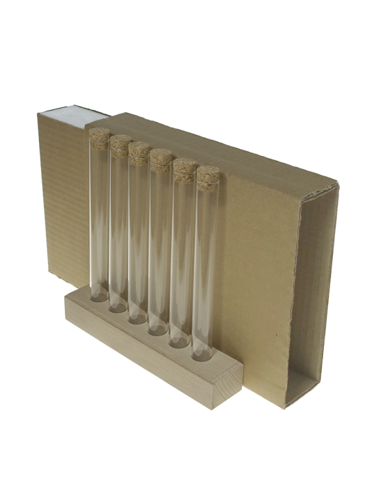 Coffret 6 tubes 180 mm liège et support